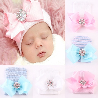 DII-ทารกทารกแรกเกิดเด็กวัยหัดเดินเด็ก Stripe Bowknot Beanie หมวก Comfys โรงพยาบาล Cap B