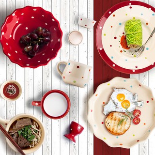 🔥【จัดส่งฟรี】ezicokคลื่นจุดเซรามิกชามมีดจานจานสร้างสรรค์จานจานจานตะวันตกชุดจานญี่ปุ่นจาน (1)