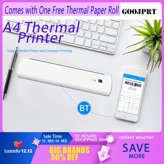 GOOJPRT A4แบบพกพาเครื่องพิมพ์ความร้อน210มม.Miniเครื่องพิมพ์ภาพ300Dpi BT USBการเชื่อมต่อ1ม้วนความร้อนกระดาษรองรับการพิมพ์