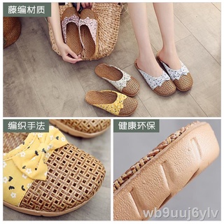 ▧✕รองเท้าแตะหวายและหญ้าทอ Baotou และรองเท้าแตะสำหรับบ้านในร่มของผู้หญิงในฤดูร้อน