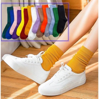 17 colors vintage socks 🧦 🔥2019 มาใหม่ สีใหม่ เพี้ยบ!🔥 17 สี [ลอนเล็ก] โดนใจวัยรุ่น ถุงเท้าข้อกลาง ถุงเท้าแฟชั่น