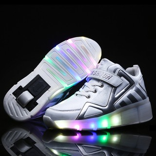 AAA+ LED Roller Shoes Leather รองเท้าสเก็ต 1 ล้อ มีสวิตปิด-เปิดไฟ รองเท้ามีล้อ รองเท้าสเก็ตบอร์ดมีล้อ LED สำหรับเด็ก