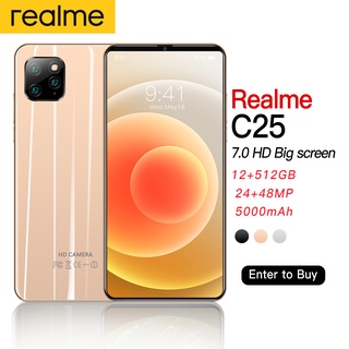 โทรศัพท์ Realme C25 โทรศัพท์มือถือราคาถูก 7.0 นิ้ว โทรศัพท์จอใหญ่ 12+512G สมาร์ทโฟน 5G Android โทรศัพท์มือถือ