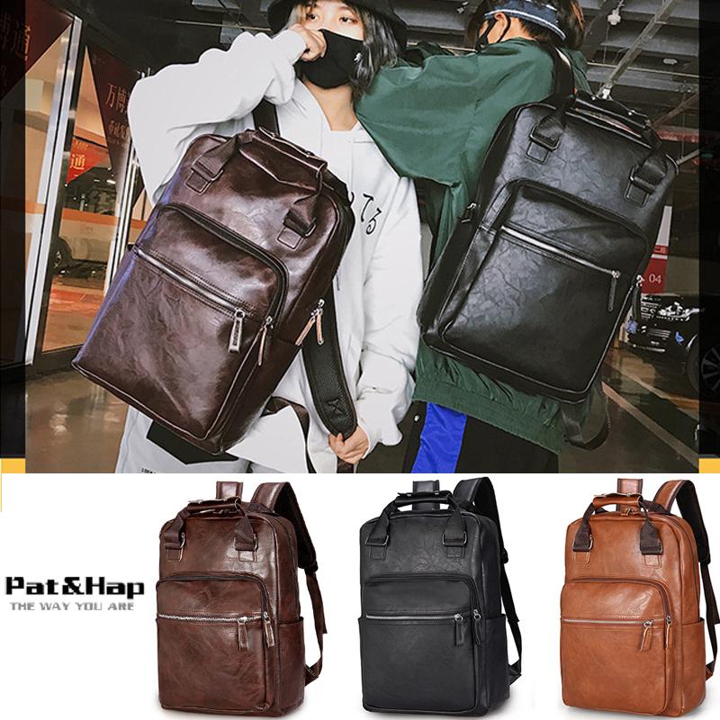 15.6" Laptop Leather Backpack for Men Women Top-handle Design Backpack for Women Pgte