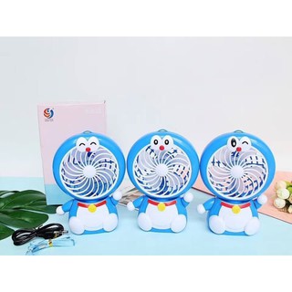 DoraemonCartoonf Mini fan พัดลมพกพาขนาดเล็กชาร์จสายUSBใส่ถ่านลมแรง
