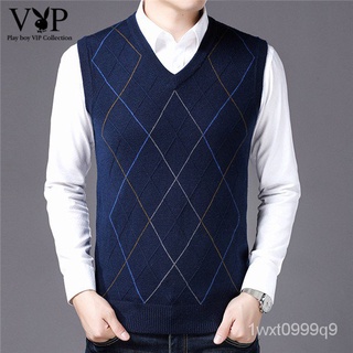 Wool vest men's v-neck sleeveless vest autumn and winter vest knit sweater q5Tv