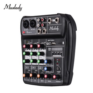 Muslady เครื่องมิกเซอร์สัญญาณเสียง แบบดิจิตอล BT MP3 USB ช่องสัญญาณ 4 ช่อง ไฟฟ้ากระแสตรง 48โวลต์ สำหรับ Mu