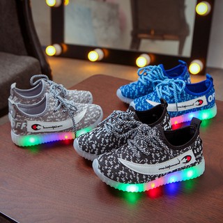 รองเท้าผ้าใบ ลำลอง ระบายอากาศ มีไฟ LED สำหรับเด็ก