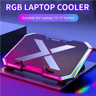 ◄▨Gaming RGB Laptop Cooler Notebook Cooling Pad Super mute 6 LED Fans Powerful Air Flow Portable Adjustable Laptop Stand