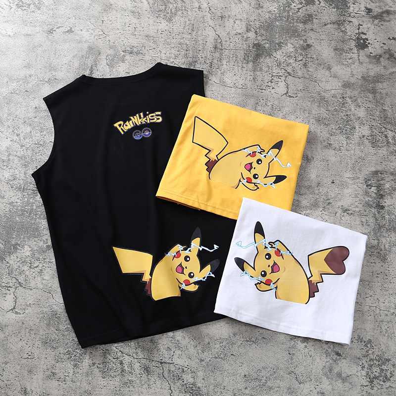 Pikachu เสื้อแขนกุด เสื้อกล้าม ฟรีไซส์ เสื้อผ้าแฟชั่นผู้ชาย เสื้อยืด เสื้อแขนกุด