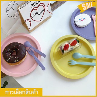 ins net red candy color bamboo powder tableware fork spoon disc picnic plate fruit plate cake snack plate
