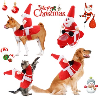 ☘AL เสื้อผ้าสัตว์เลี้ยง ซานตาคลอส ขี่สุนัข สัตว์เลี้ยง ชุดคริสต์มาส ขนาดเล็ก สุนัขใหญ่ เสื้อผ้า Cosplay