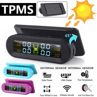ระบบตรวจวัดแรงดันลมยาง TPMS T10 พลังงานแสงอาทิตย์ แบบเรียลไทม์ หน้าจอ LCD พร้อมเซ็นเซอร์ 4 ตัว