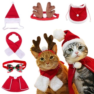 สัตว์เลี้ยง ชุดคริสต์มาส แมวและสุนัข การเปลี่ยนแปลง หมวก ผ้ากันเปื้อน ที่คาดผมสีแดง ผ้าคลุมไหล่ เสื้อผ้าสัตว์เลี้ยง เสื้อผ้าแมวและสุนัข
