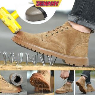 ZENANY รองเท้าเซฟตี้ Safety Shoes รองเท้าหนังความปลอดภัยสูงพื้นนุ่มด้านบนป้องกันแรงต่อต้านเจาะรองเท้าแรงงานทำงานนิ้วเท้าเหล็ก