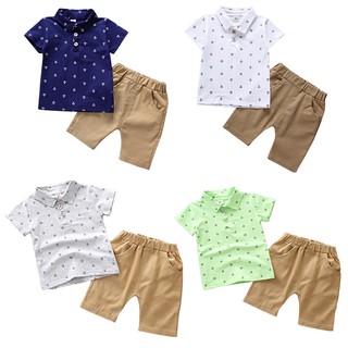 Baby Boys Anchor Pattern Button Down Tops+Shorts PQYN