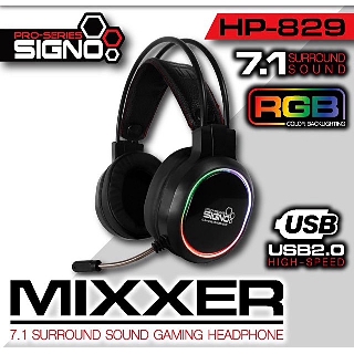 หูฟังเกมมิ่ง SIGNO รุ่น HP-829 MIXXER Gaming Headphone ไฟ RGB ระบบเสียง 7.1 หูฟังสำหรับนักเล่นเกมส์