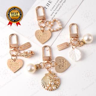 Cute Fairy Heart Shell Keychain Creative Alloy Pearl Conch Keyring Women Bag Ornament Jewelry Airpods Key Chain Pendant
