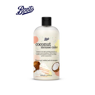 BOOTS Coconut Mousse Cake Shower Gel, Bubble Bath & Shampoo 500ML Flavour Collection