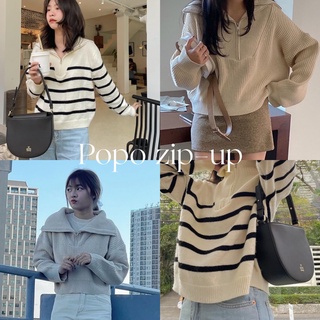 cpjgirlxx | Popo zip-up Sweater - 5colors (new) สเว็ตเตอร์ไหมพรมเกาหลีซิปครึ่งตัว