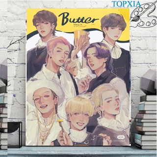 TOPXIA BTS ภาพระบายสีตามตัวเลขสําหรับตกแต่งา Cartoon Drawing BTS Butter [ 40X50CM ]