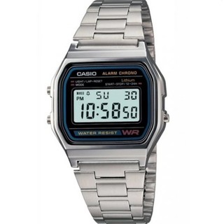 Casio Standard นาฬิกาข้อมือผู้ชาย สีเงิน สายสเตนเลส รุ่น A158Wa-1DF