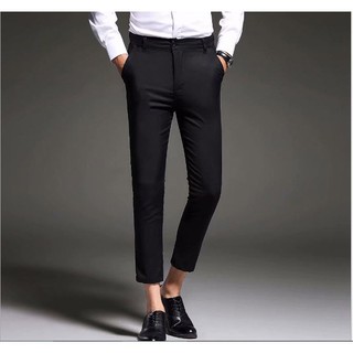 (27-34)กางเกงขา5ส่วนชาย สีดำ ผ้ายืด ทรง slim fit เนื้อผ้าดี #3778