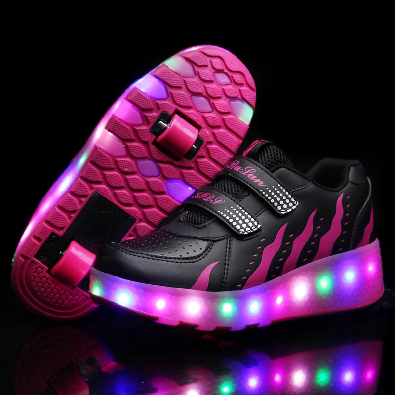 Kids LED 2 Wheels รองเท้าโรลเลอร์สำหรับเด็กรองเท้าสเก็ตกะพริบมีล้อสำหรับเด็กและเยาวชน