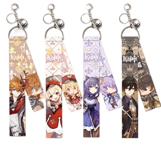 พวงกุญแจห้อยจี้การ์ตูน Genshin Impact Keychain Anime Lanyard Cotton Chains Streamer Bag Pendant Key Chain Car Key Ring Kids Boys Backpack Ornaments