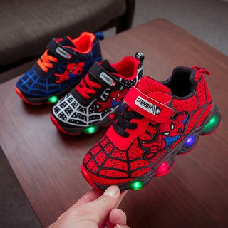 รองเท้าผ้าใบลำลองสำหรับเด็กผู้ชายมีไฟ LED ขนาด 21-36
