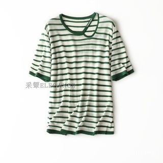 2021Early Autumn New Lightweight wei lu Clavicle~Women's Two-Tone Air-Sensitive Wool Striped Sweater h04I