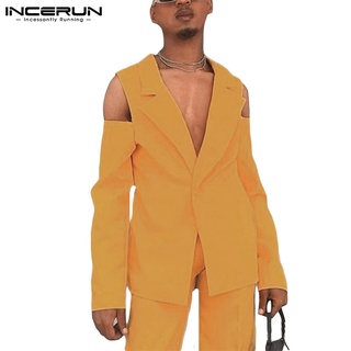 INCERUN Men Fashion Design Off-shoulder Long Sleeve Solid Color Blazer