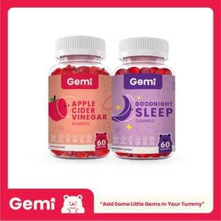 Gemi เจมมี่ แอปเปิ้ลไซเดอร์วิเนการ์และกู๊ดไนท์สลีพกัมมี่ รวม 2 กระปุก / Gemi ACV & Goodnight Sleep Gummy / GemiGummi