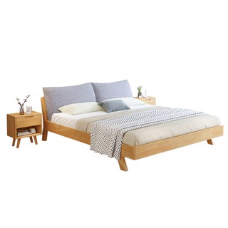 BAIERDI MALL เตียงไม้เนื้อแข็งห้องนอนที่ทันสมัยและเรียบง่าย เตียงนอน 1.8 เมตร เตียงคู่เดียว เตียงนุ่มนอร์ดิก เตียงนอนไม้