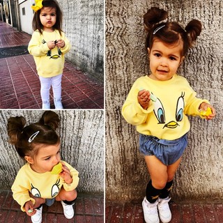 Baby Girls Casual Top, Long Sleeve Cartoon Print Sweatshirts, Round Neck Fall Winter Clothes