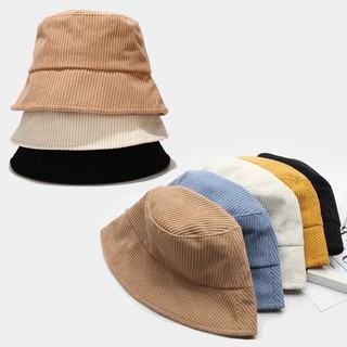 (WA) หมวกบักเก็ต สีพื้นผ้าลูกฟูก หมวกปีกรอบ Bucket hat