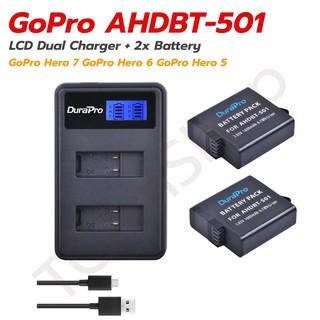 แท่นชาร์จ + 2x แบตเตอรี่ Gopro Hero 7 Gopro Hero 6 Gopro Hero 5 AHDBT-501 Battery for Gopro Hero 7/6/5 AHDBT501 Charger