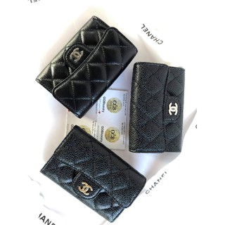 New Chanel​ cardholder flap black caviar​ GHW /SHW full set Price : 22,999฿