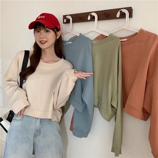 Triple A💕 Crop top Long sleeve t shirt Women's casual loose round neck sweater