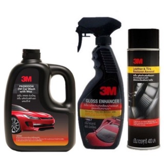 3M แชมพูล้างรถ 1ลิตร +น้ำยาเคลือบเงาสี 400มล + Leather & Tire Restorer 2in1 เคลือบเงาเบาะหนังและยางดำชนิดสเปรย์ 400ml