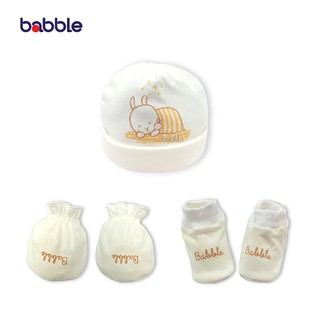 [ส่งฟรีขั้นต่ำ 699.-] BABBLE เซ็ต 3 ชิ้น หมวกเด็ก ถุงมือเด็ก ถุงเท้าเด็ก แรกเกิด ถึง 3 เดือน คอลเลคชั่น Rabbit (ออฟไวท์)