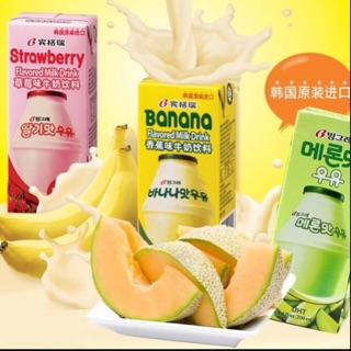 นมกล้วยเกาหลี , นมสตรอเบอร์รี่ , นมเมล่อน Binggrae Banana , Strawberry , Melon milk.