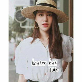 🔥ของเข้าแล้วจ้า🔥SALE งานสวยมาก boater hat หมวกสานทรงกลม หมวกสานใส่ไปทะเล (1)