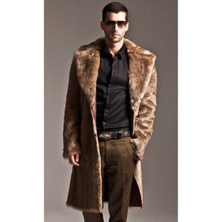 Warm Winter Soft Shaggy Faux Long Trench Men's Trendy Slim fit Faux Fur Coats hJCP