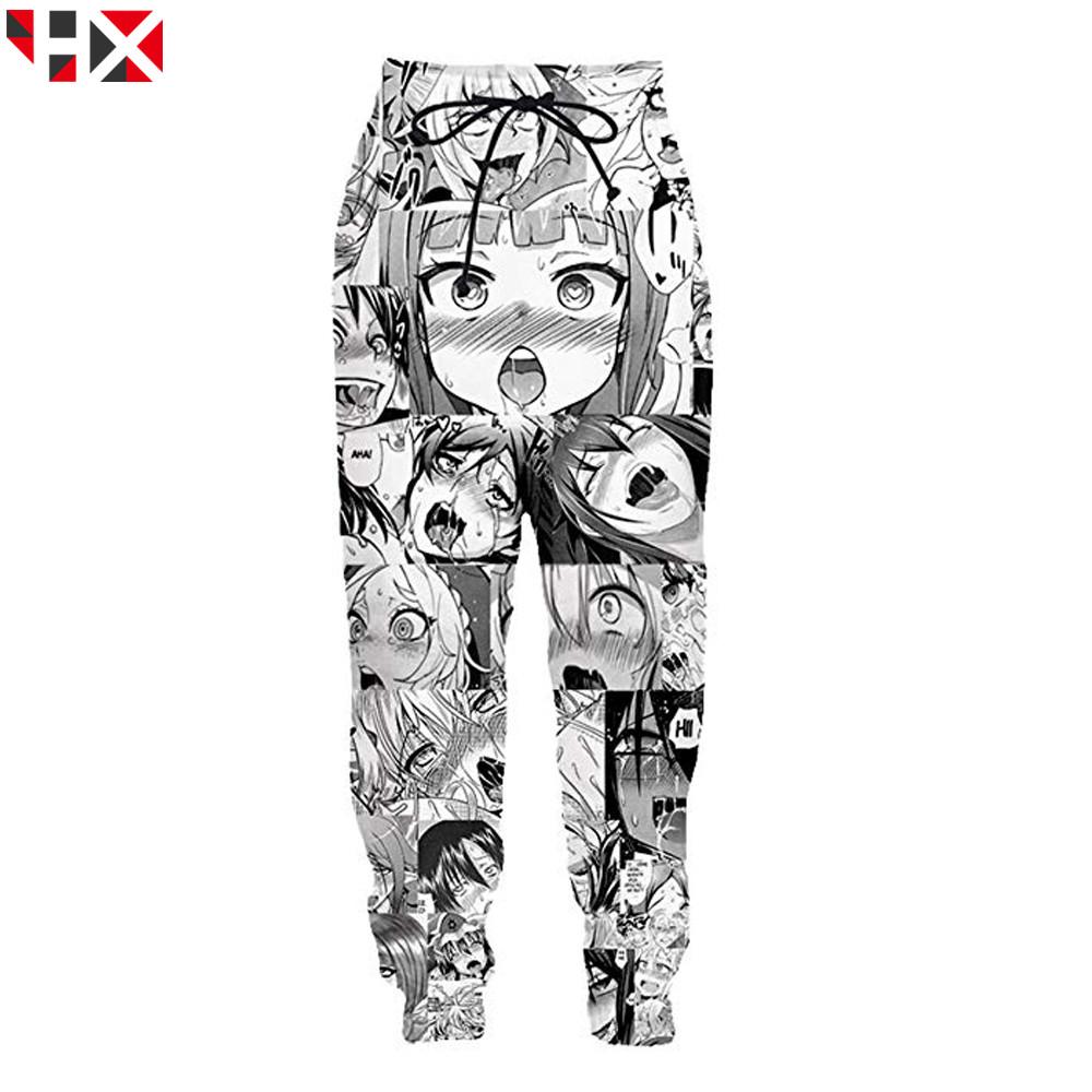HX กางเกงขายาว กางเกงจ็อกเกอร์ พิมพ์ลายอนิเมะ 3D Ahegao Hentai Expression แฟชั่น สำหรับผู้ชาย ผู้หญิง