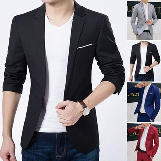 Men's Slim Fit Formal One Button Suit Blazer Coat Jacket Top