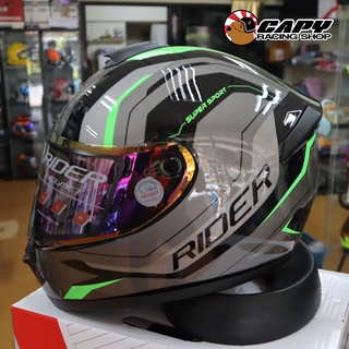 (🔥ใส่CPRSH75 ลด75บาท))หมวกกันน็อค Rider Helmet รุ่น Vortex ลาย Steel Green ((ชิลด์หน้าปรอท)) M,L,XL
