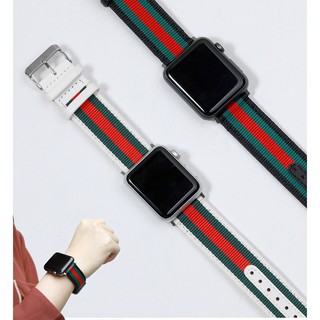 สาย for Apple Watch Strap 38/40 มม. 42/44 มม. ไนลอนทอพร้อมสายหนังสำหรับ iWatch Series SE 6/5/4/3/2/1