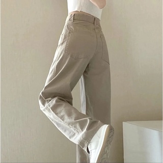 🌸S-2XL กางเกงยีนส์สีกากี เวอร์ชั่นเกาหลี เรียบง่าย ลำลอง กางเกงขายาว ขากว้าง กางเกงยีนส์เอวสูง ยีนส์แฟชั่น