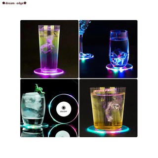 ₪✸❀dream- edge✿แผ่นรองแก้วติดไฟ LED ที่วางแก้ว ที่รองแก้วน้ำปาร์ตี้ ที่วางแก้วน้ำแบบมีไฟ LED Coasters